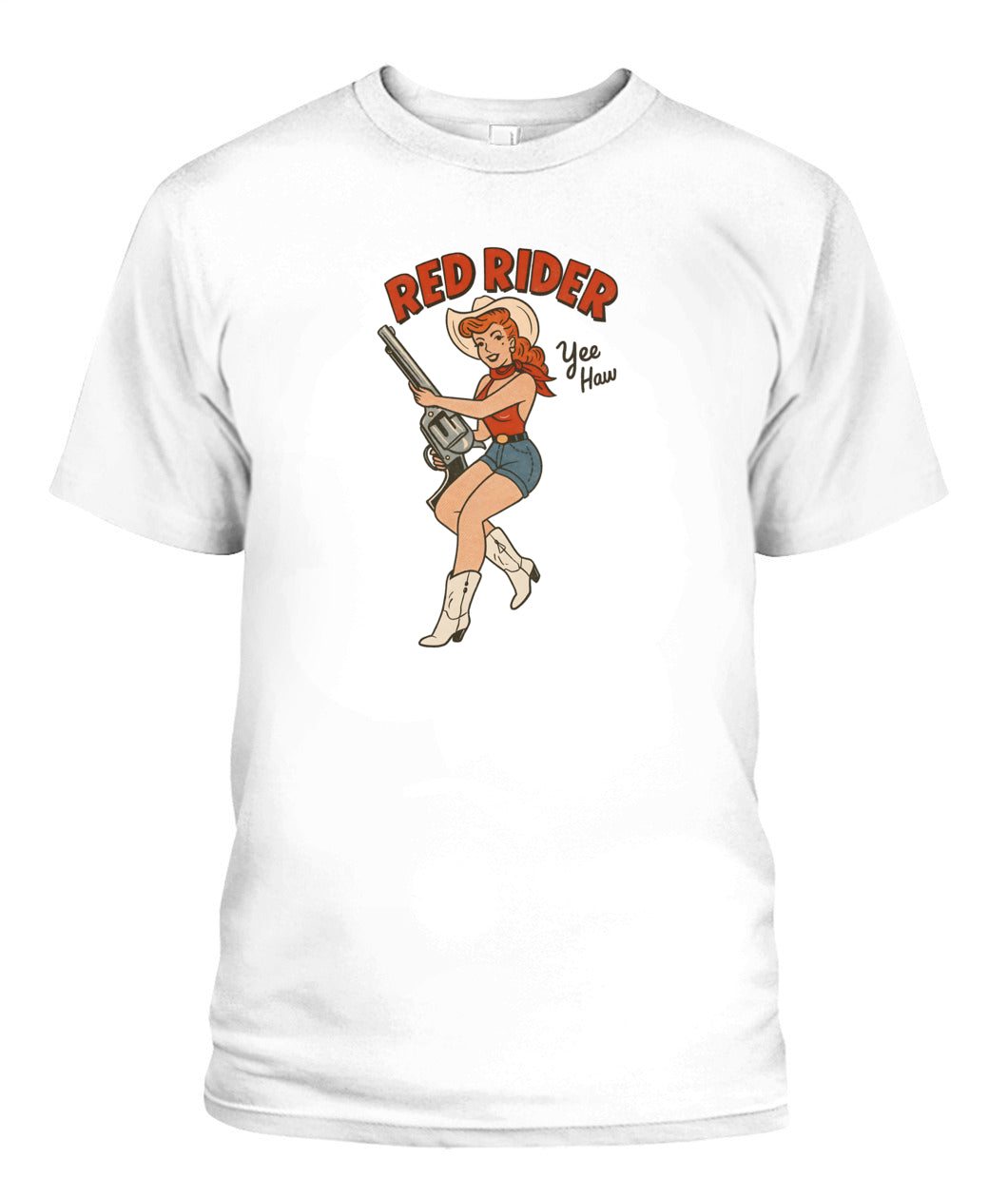 cowgirl red hat holding gun