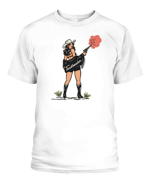 cowgirl troublemaker shooting gun