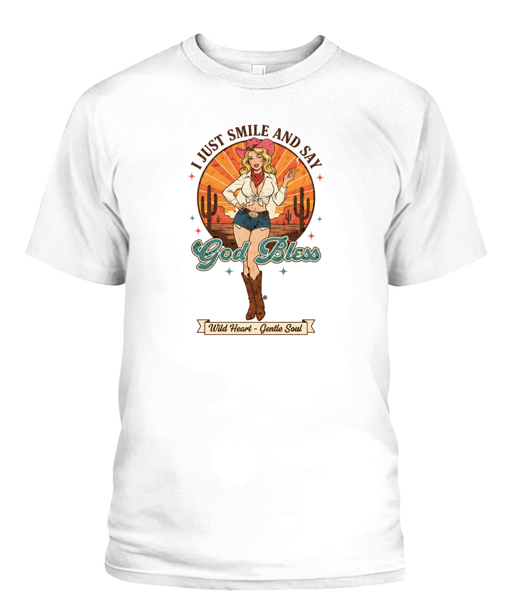 Smile and say god bless, pinup 60s retro