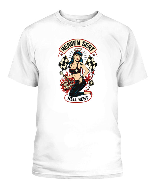 pinup girl devil racing flag wrench